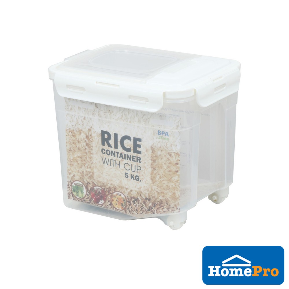 JCJ Rice Container With Wheel And Measuring Cup JCJ1398 5KG Clear Food ...