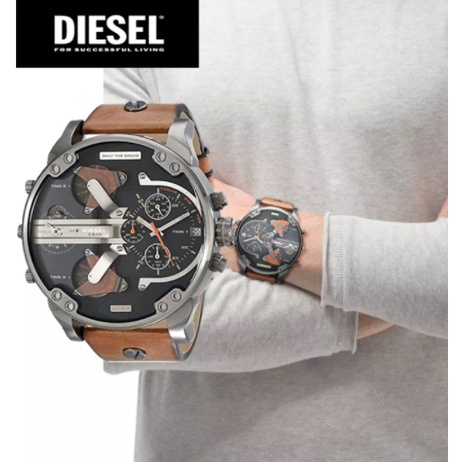 100 ORI Diesel Men s DZ7332 Mr Daddy 2.0 Gunmetal Brown Leather Watch