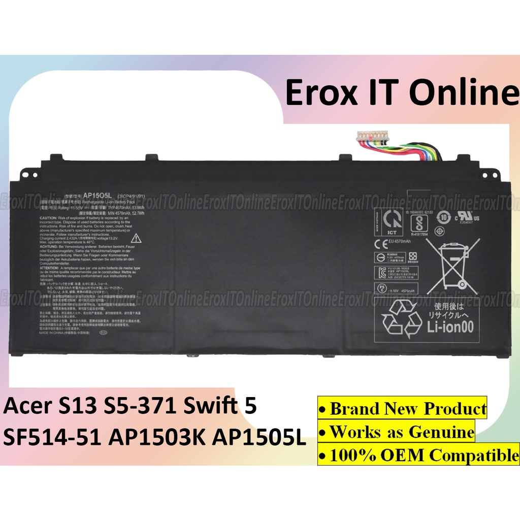 Acer Chromebook R13 CB5 312T Swift 1 SF114 32 Aspire S13 S5 371 SWIFT 5 SF514 51 AP1503K AP15O5L AP1505L Laptop Battery