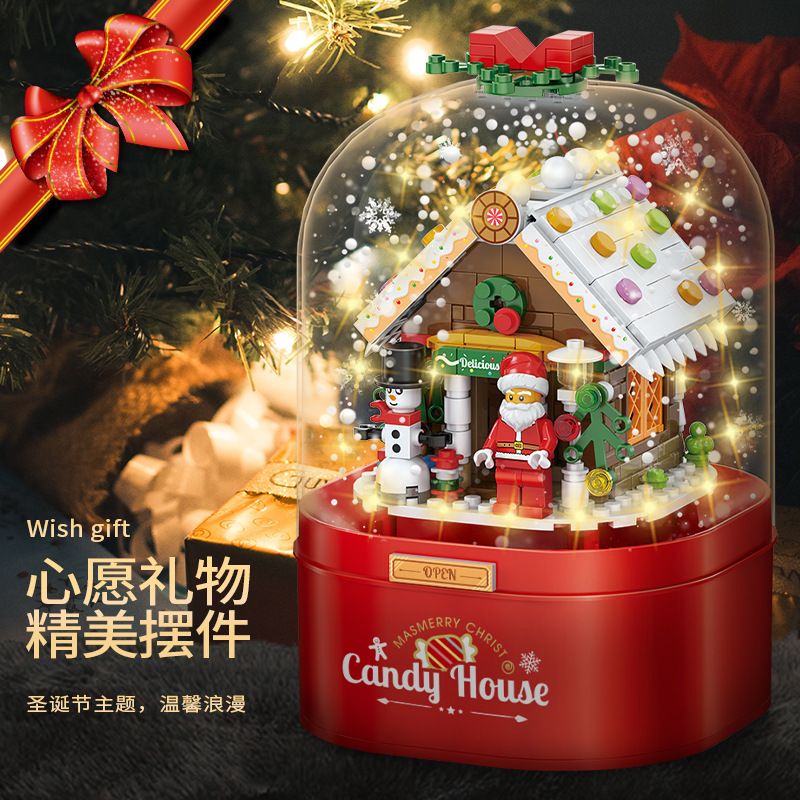 Building Blocks Assembling Floating Snow Candy House Light Rotating ...