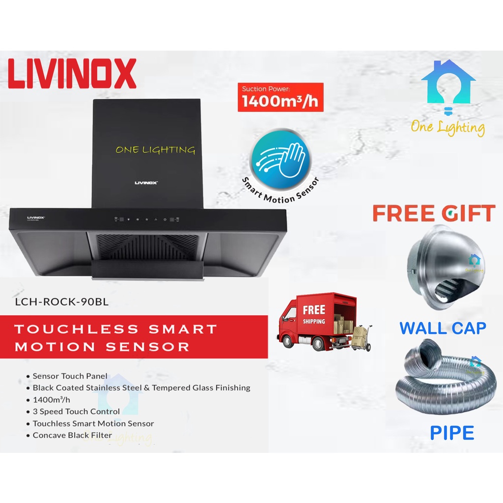 LIVINOX LCH-ROCK-90BL Chimney Cooker Hood Kitchen Hood Kitchen ...