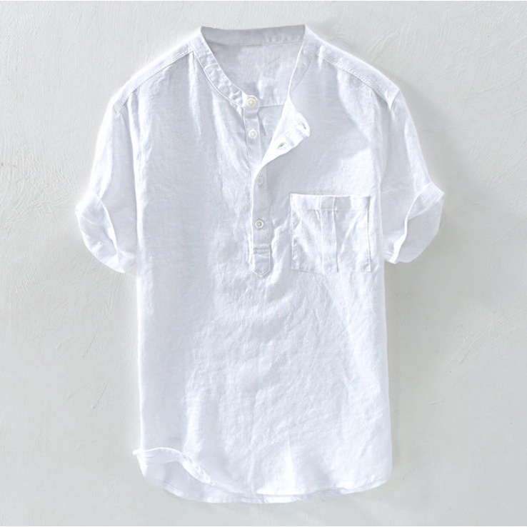 Men's Shirt Casual Short-sleeved Tops Loose Korean Style Cotton Linen T ...