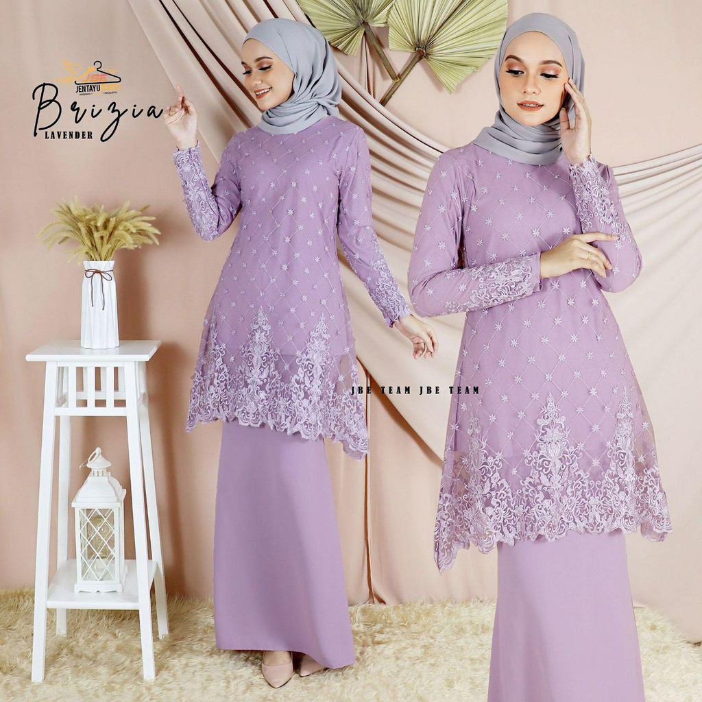 S 2xl Brizia Kurung Pahang Moden Lace Baju Tunang Nikah Kahwin Putih