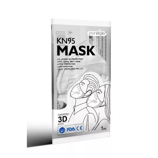 PURVIGOR N99 N95 KN95 FFP2 5 Layers High Filtration 3D Face Mask ...