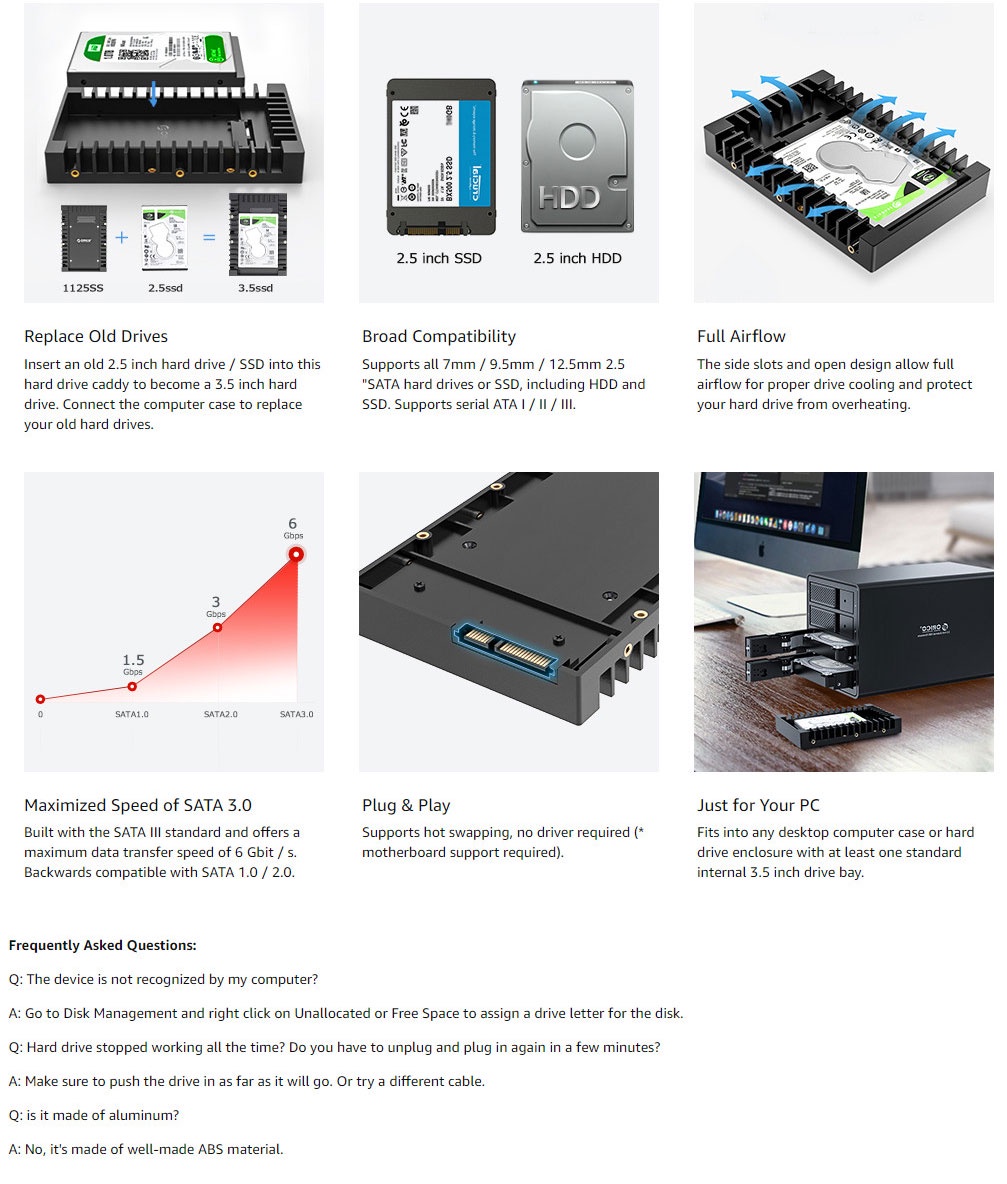 WorkDone 3-Pack - 3.5 Inch Hard Drive Caddy With 2.5 Inch HDD Adapter - View #4