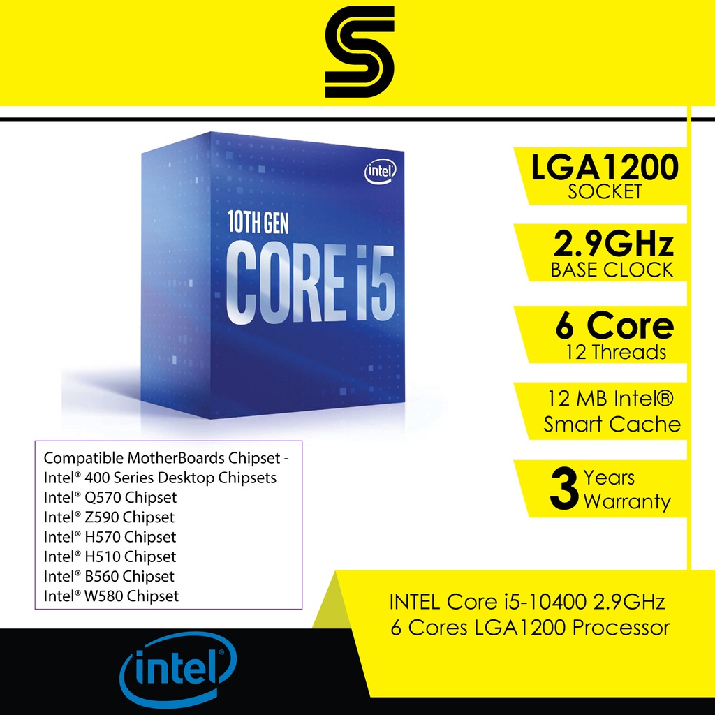New Intel Core i5-10400 i5 10400 10th Gen CPU Processor 2.9 GHz 6