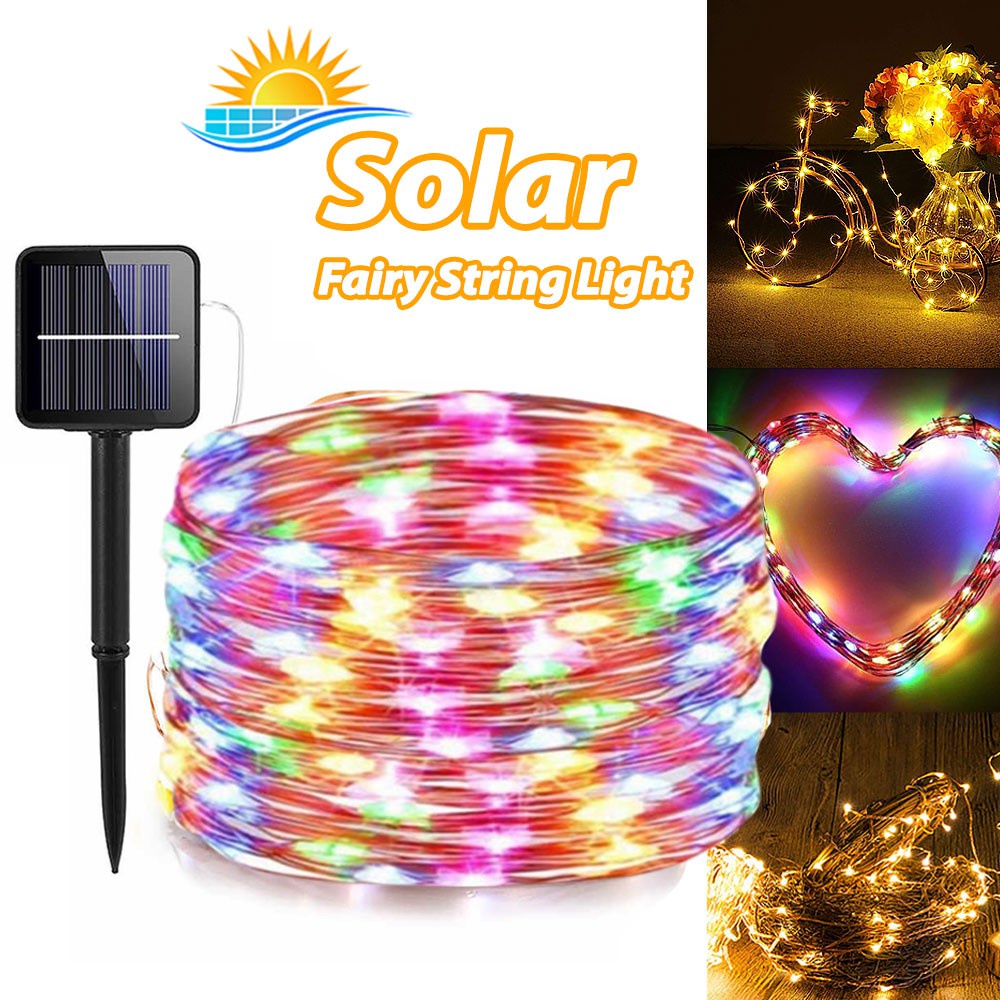 8 Modes 100/200/300 LED Solar Powered Copper String Fairy Light 12/22 ...