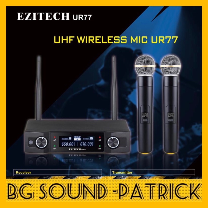 EZITECH UR77 UHF DUAL WIRELESS MICROPHONE | KARAOKE SINGING UR-77
