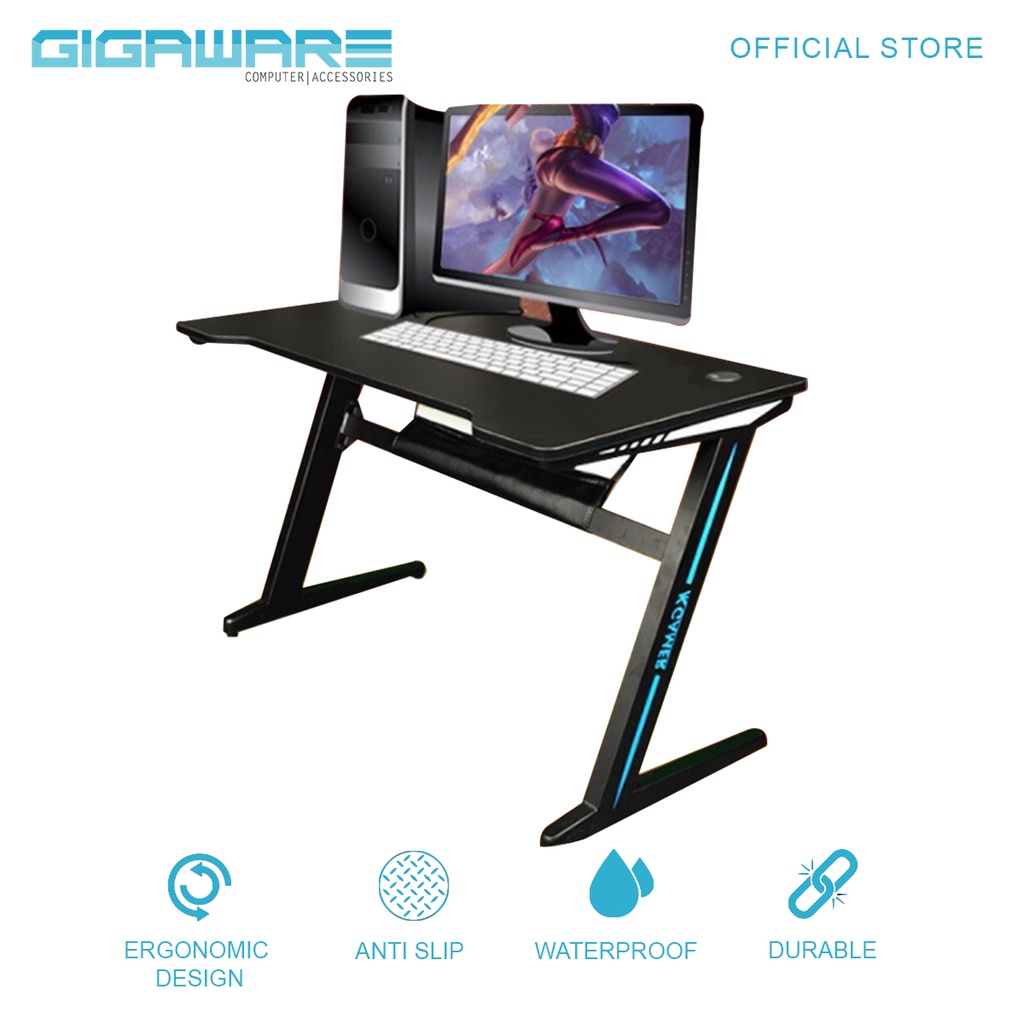 Gigaware Gaming Computer Table Gamer's Table with LED Lights Gaming
