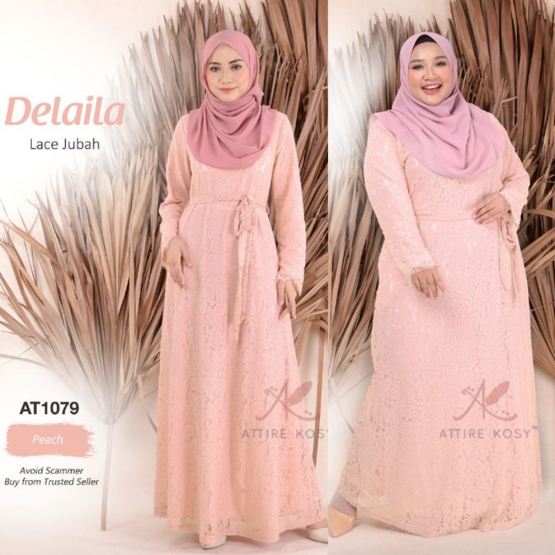 🔥[SIZE 3656] JUBAH DRESS LACE MUSLIMAH PLUS SIZE DELAILA RAYA MAROON