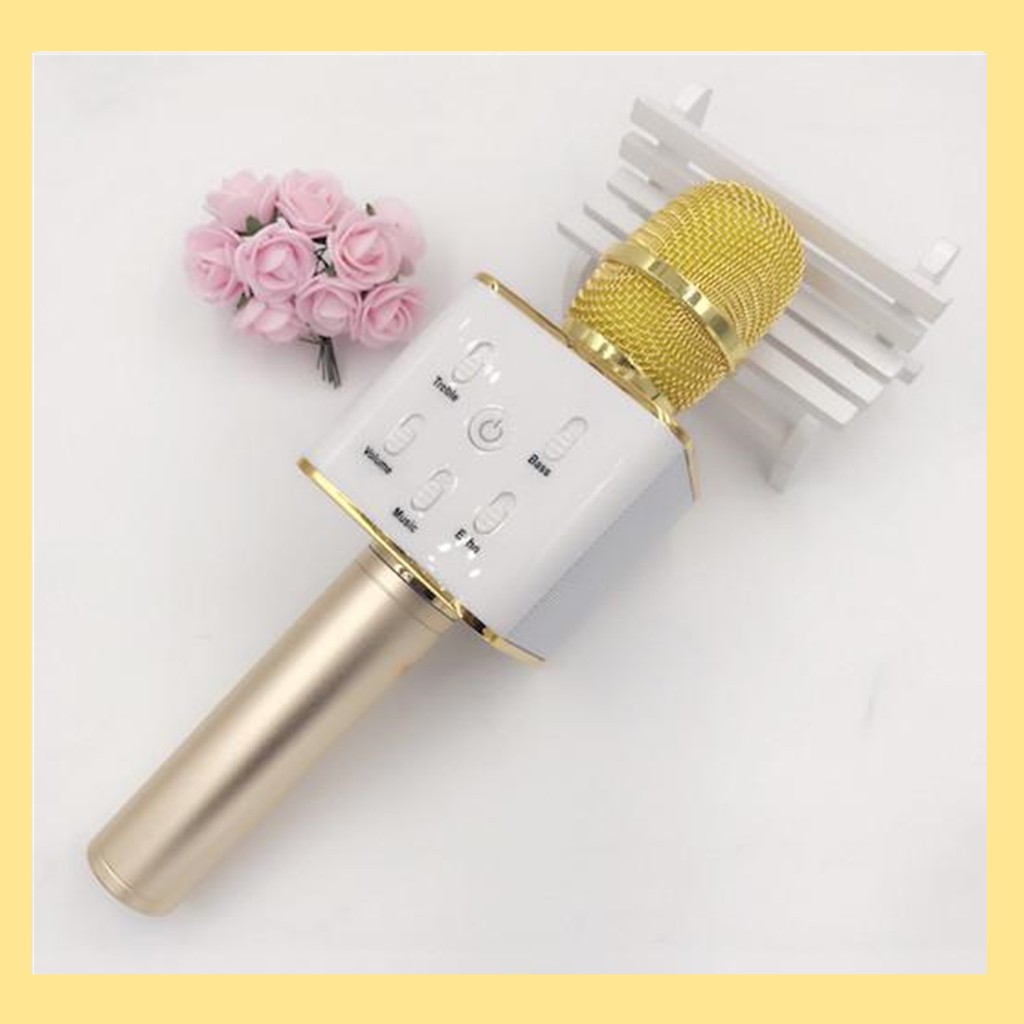 Bluetooth Wireless Microphone Q7 Mic Karaoke Speaker With Case in GOLD