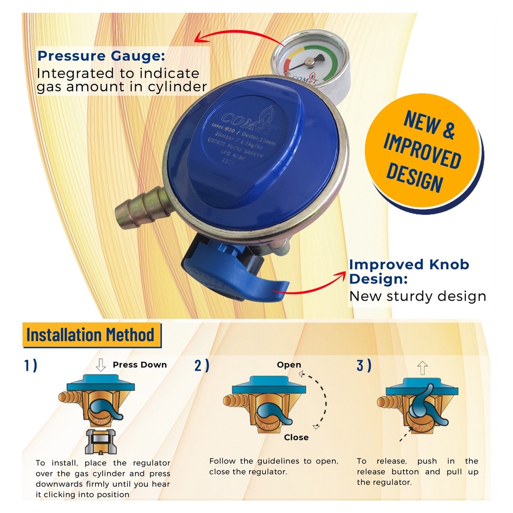 COMET 628C Low Pressure Safety Gas Regulator with Meter Pengatur Gas ...