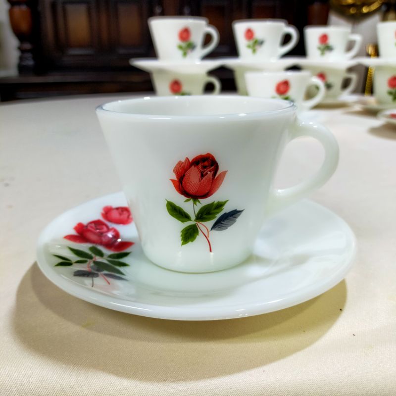 JAJ Pyrex June Rose Cup and Saucer (Flat Base) | Shopee Malaysia