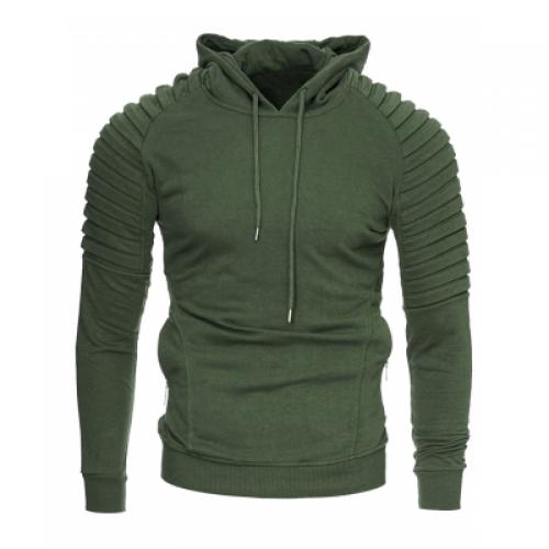 Solid Sleeve Pleated Side Zip Pocket Fleece Hoodie ARMY GREEN Shopee Malaysia