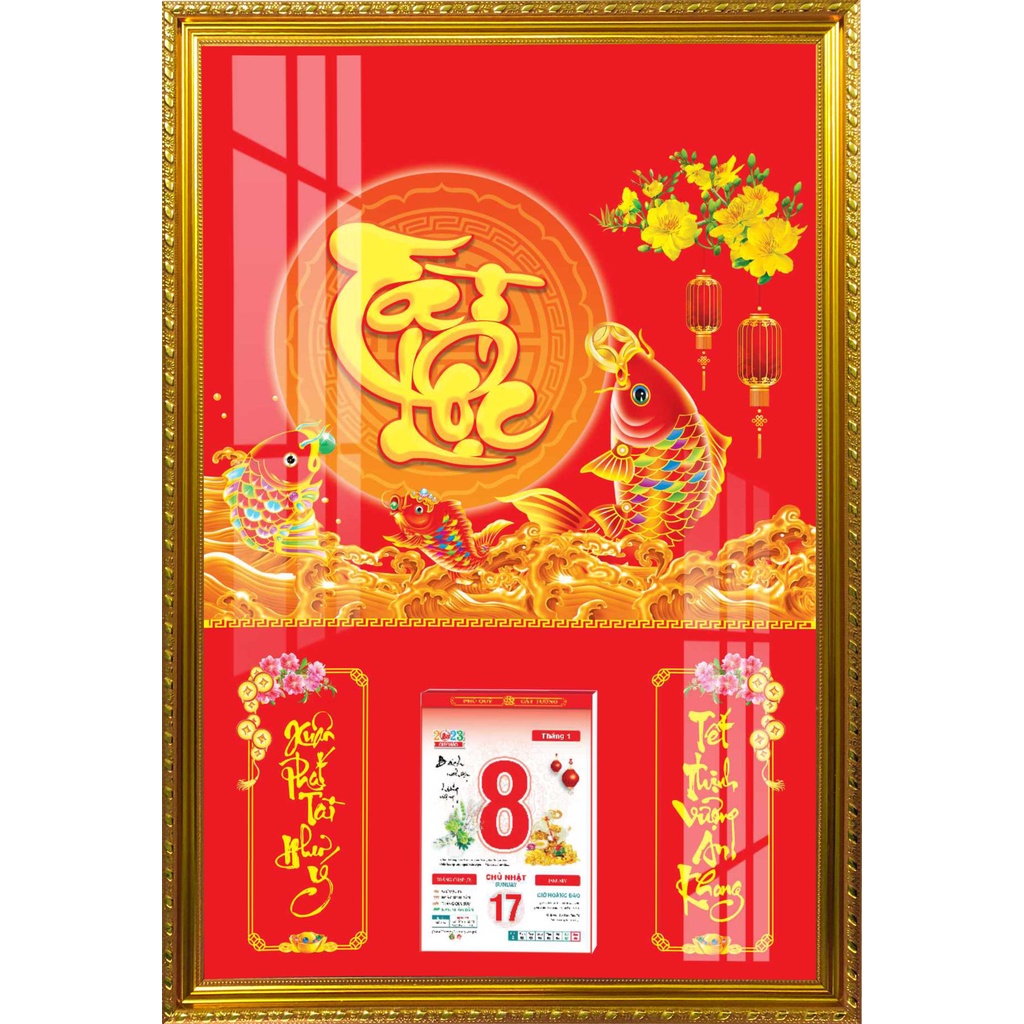 Fortune Carp Feng Shui Calendar - Wooden Calendar with Relief Gold ...