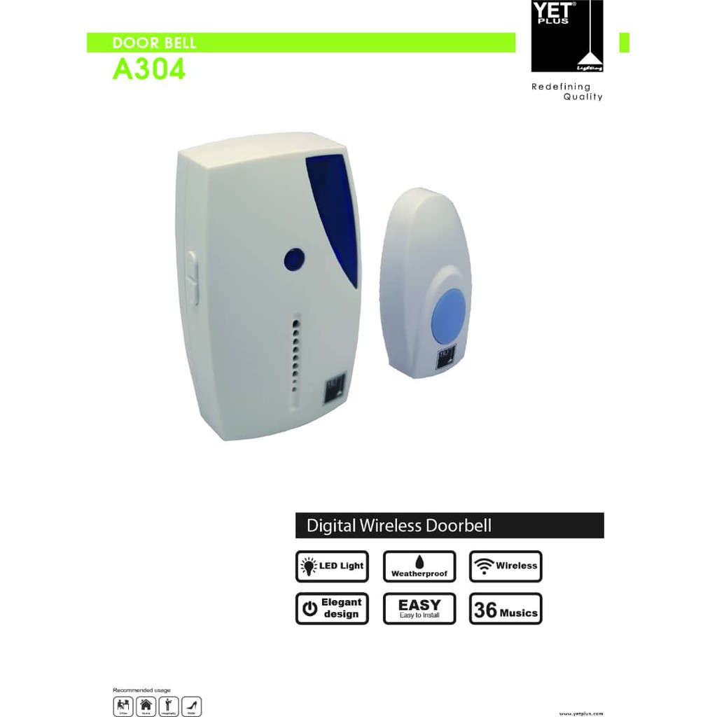 Wireless Doorbell / Remote Control Loceng Pintu Yetplus A304 (Blue
