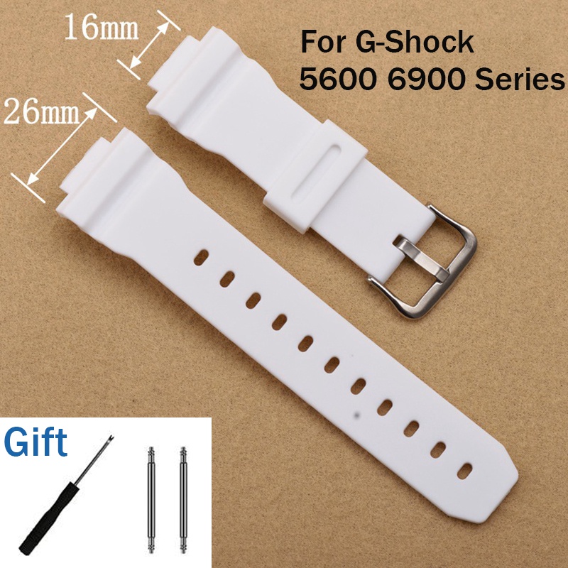 16mm Watch Strap Replacement For Casio G Shock 5600 6900 Series White Watchband Waterproof Rubber G Shock Strap
