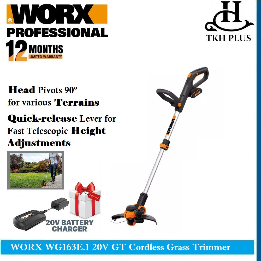 WORX WG163E.1 20V 2.0Ah Max Lithium Ion GT Cordless Grass Trimmer