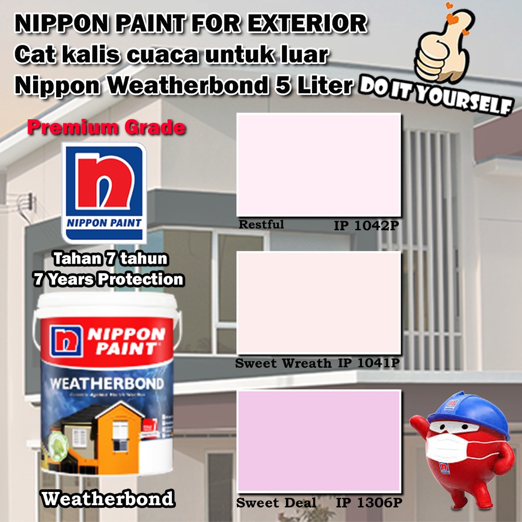 Nippon Paint Weatherbond Flex Exterior collection 1 Liter Restful 1042P /  Sweet Wreath 1041P / Sweet Deal 1306P