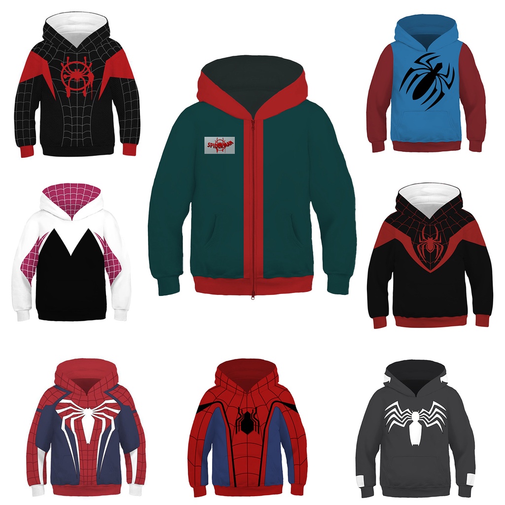 Spider Man Into The Spider Verse Hoodie Miles Gwen Spiderman Jacket Sweatshirt Anime Kids Cosplay Costume Shopee Malaysia