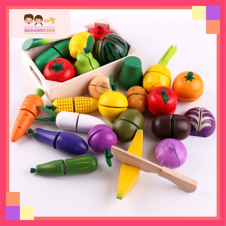 Kids Wooden Velcro Cutting Fruits and Vegetables Kitchen Toys Play Set ...