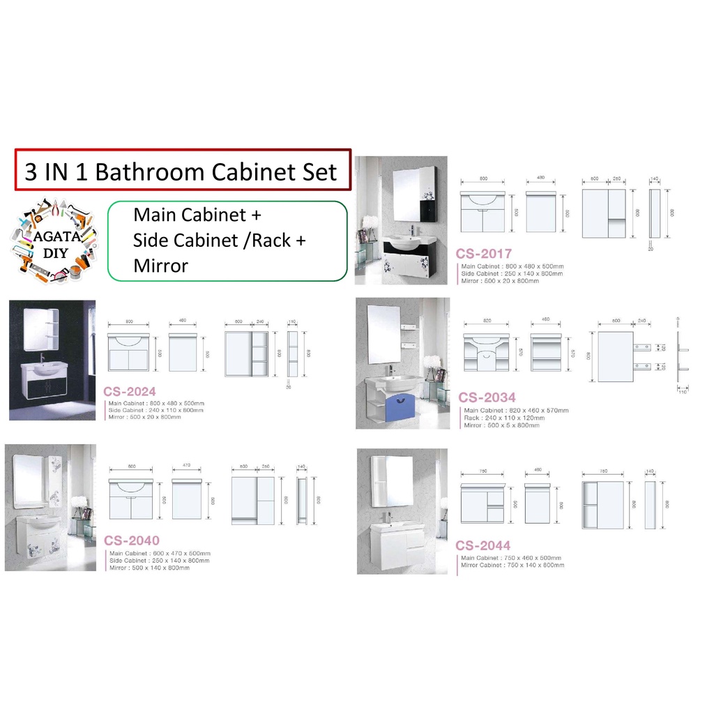 3 IN 1 Bathroom Cabinet Set [ Ceramic Basin Cabinet + Side Cabinet ...