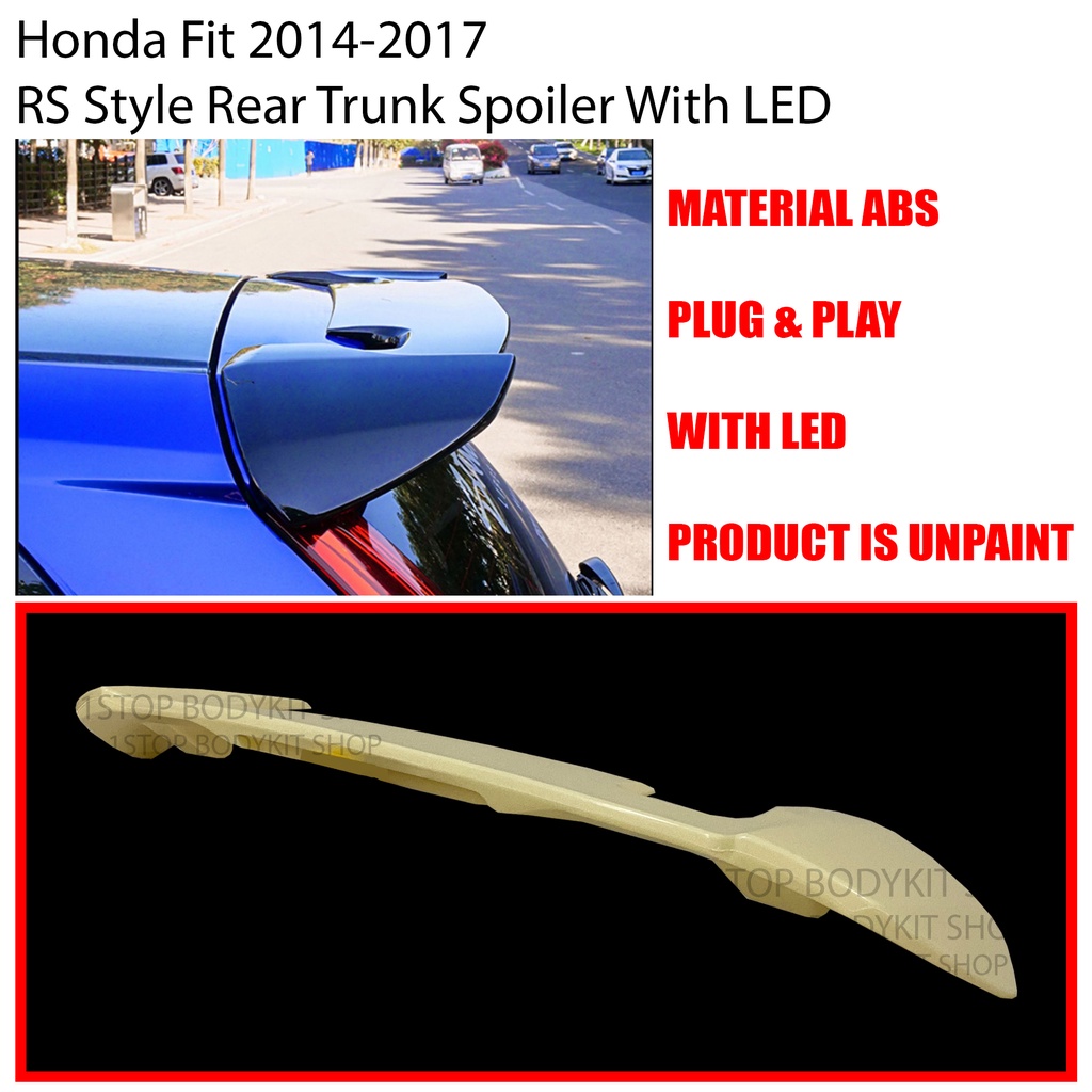 HONDA FIT JAZZ FIT 2014-2017 RS STYLE REAR TRUNK SPOILER WITH LED RS-R ...