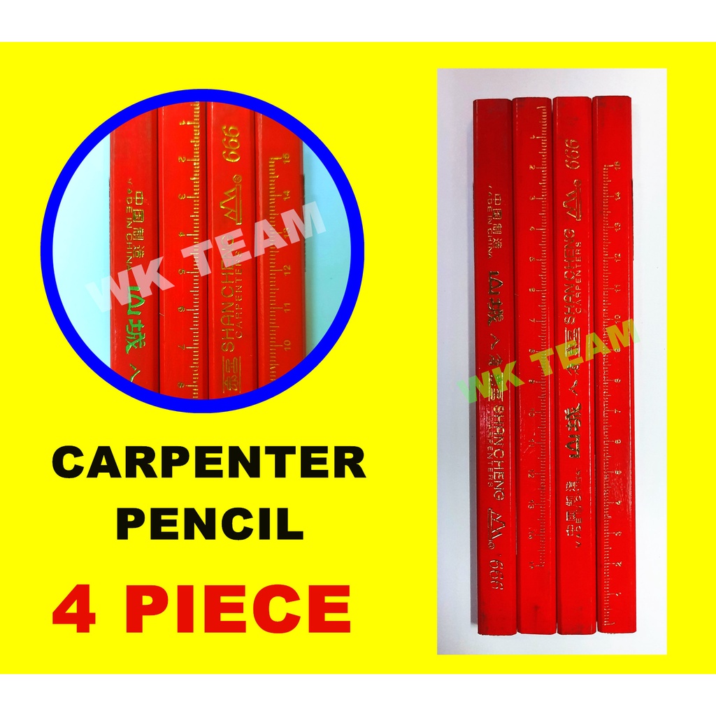 [ 4 PIECE / batang ] Carpenter Wood Pencil Flat Thick Lead Khat pensel pensil kayu Shopee