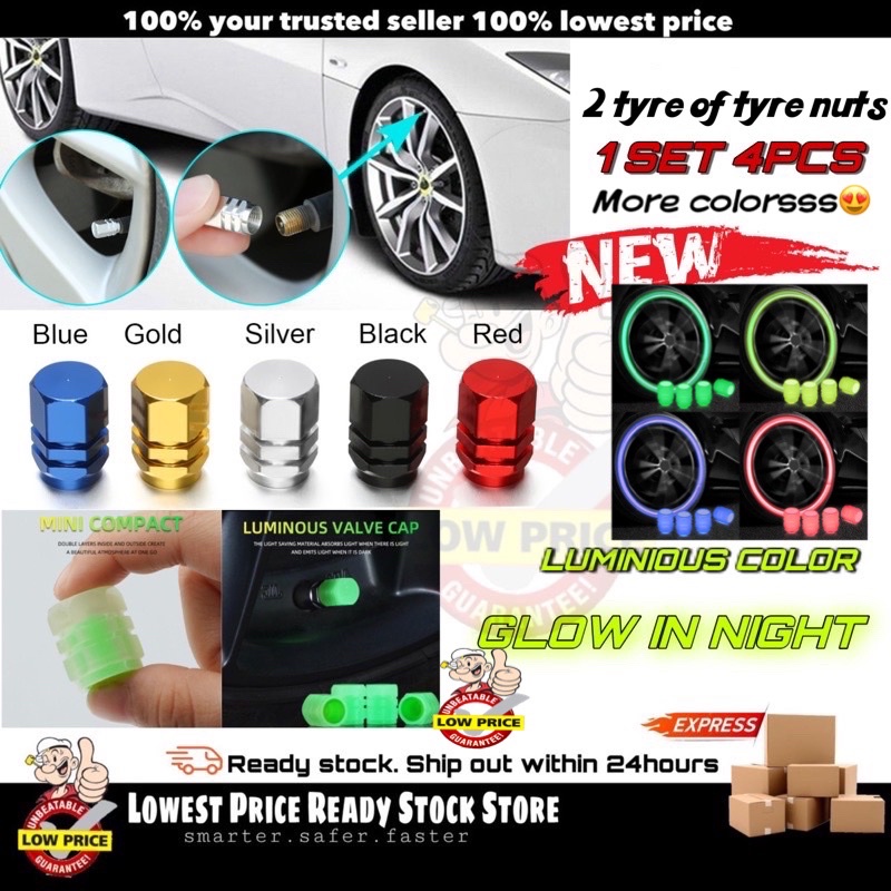 4pcs Aluminum Metal / Luminous Car Wheel Tire Valves Tyre Tayar Cap LED