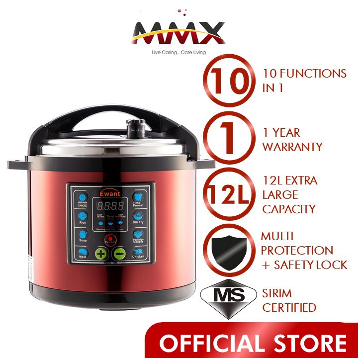 MMX Ewant YBD12 160 Red Electric Pressure Cooker 12L Marble