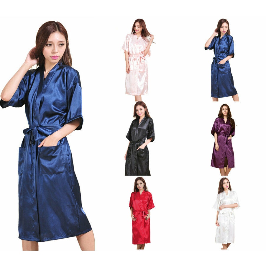 Plain Long Silk Satin Robe Wedding Party Bride Bridesmaid Maid of Honor ...