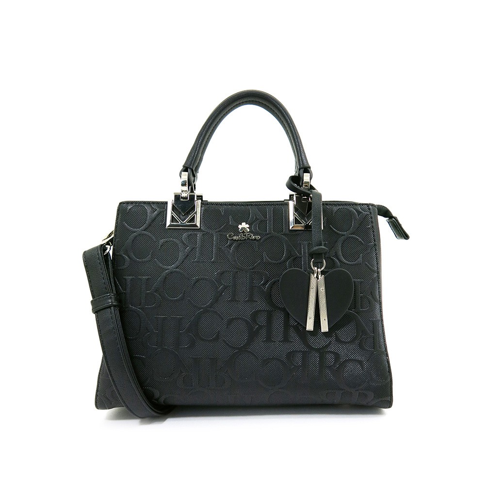 Carlo Rino My Cool Bag Monogrammed Top Handle Tote Black Shopee Malaysia