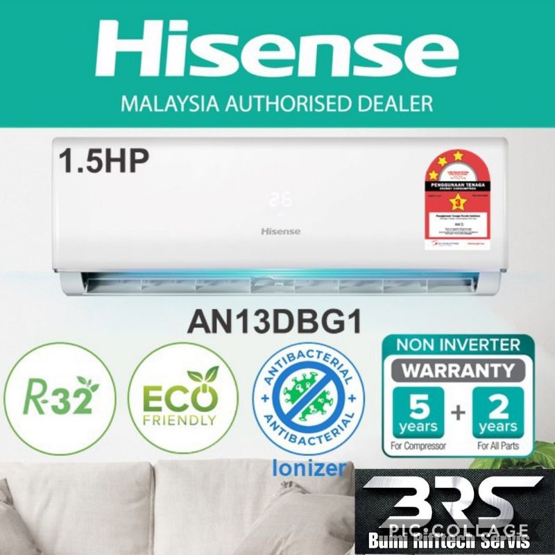 HISENSE IONIZER AIRCOND R32 NON INVERTER 1.5HP AIRCONDITIONING
