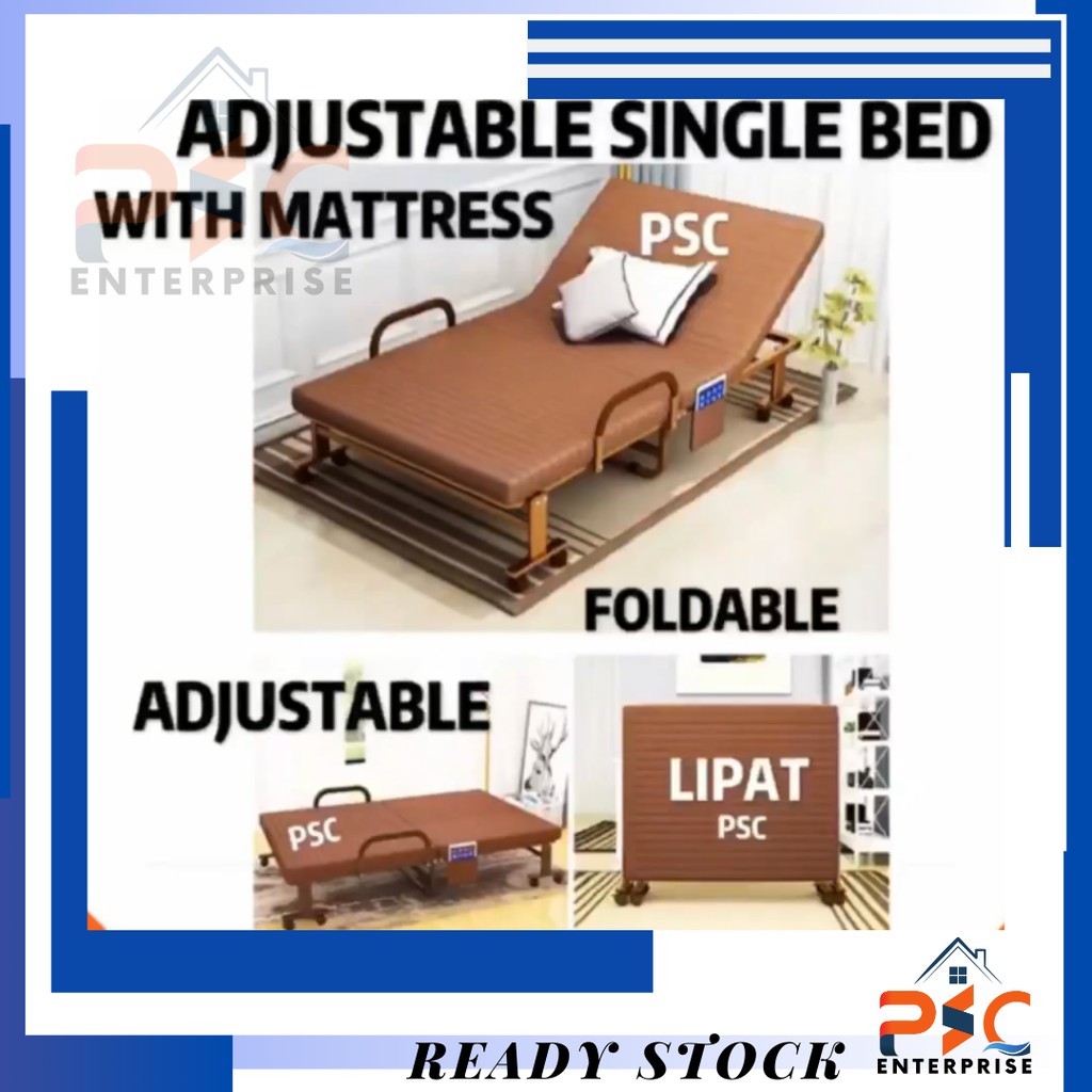 READY STOCK Adjustable Folding Metal Steel Single Bed Frame Metal Bed ...