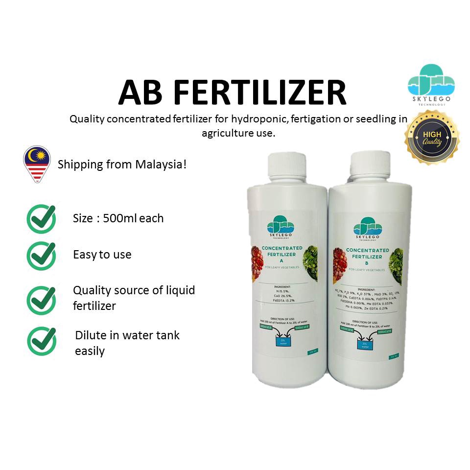 Hydroponics A & B Liquid Fertilizers For Leafy Vegetables Skylego (Baja ...