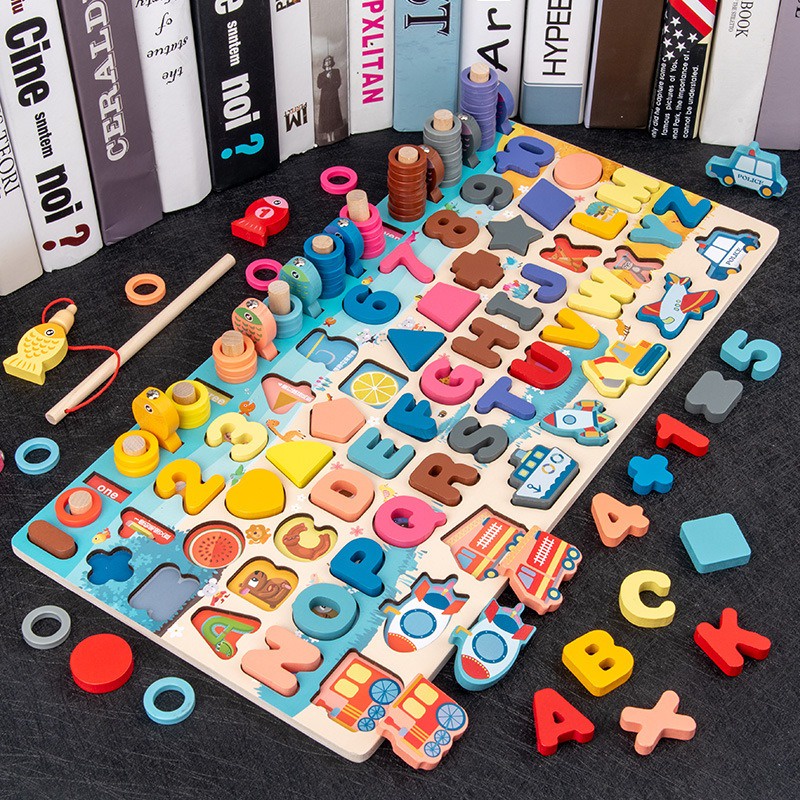 Montessori toys Wooden Number Puzzle Letter Board Toy Preschool Baby ...