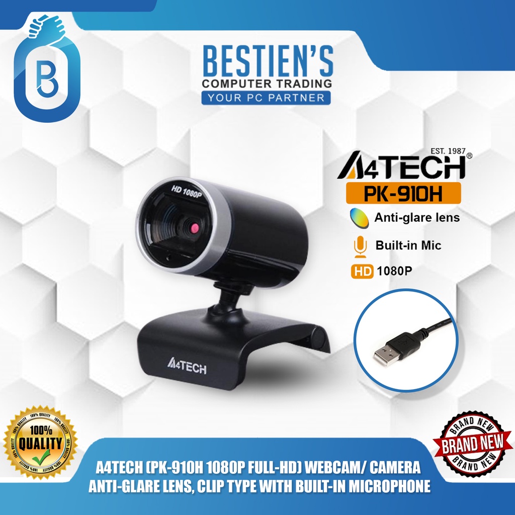 A4TECH (PK-910H 1080P FULL-HD) WEBCAM/ CAMERA, ANTI-GLARE LENS, CLIP ...