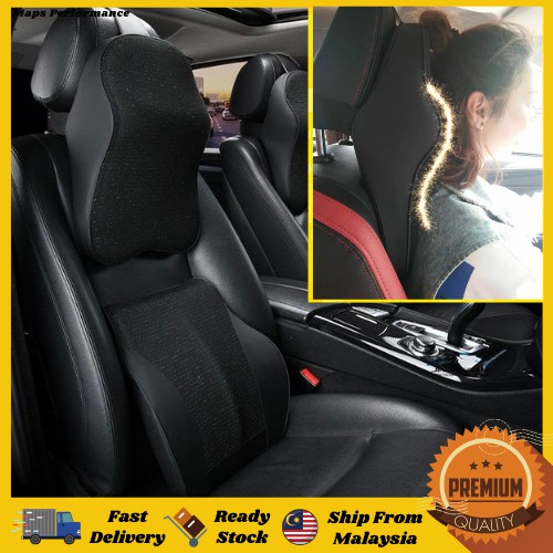 [GOOD QUALITY] Car Seat Headrest Pad Soft Memory Foam Pillow Head Neck Rest  and Lumbar Back Support Gaming Chair