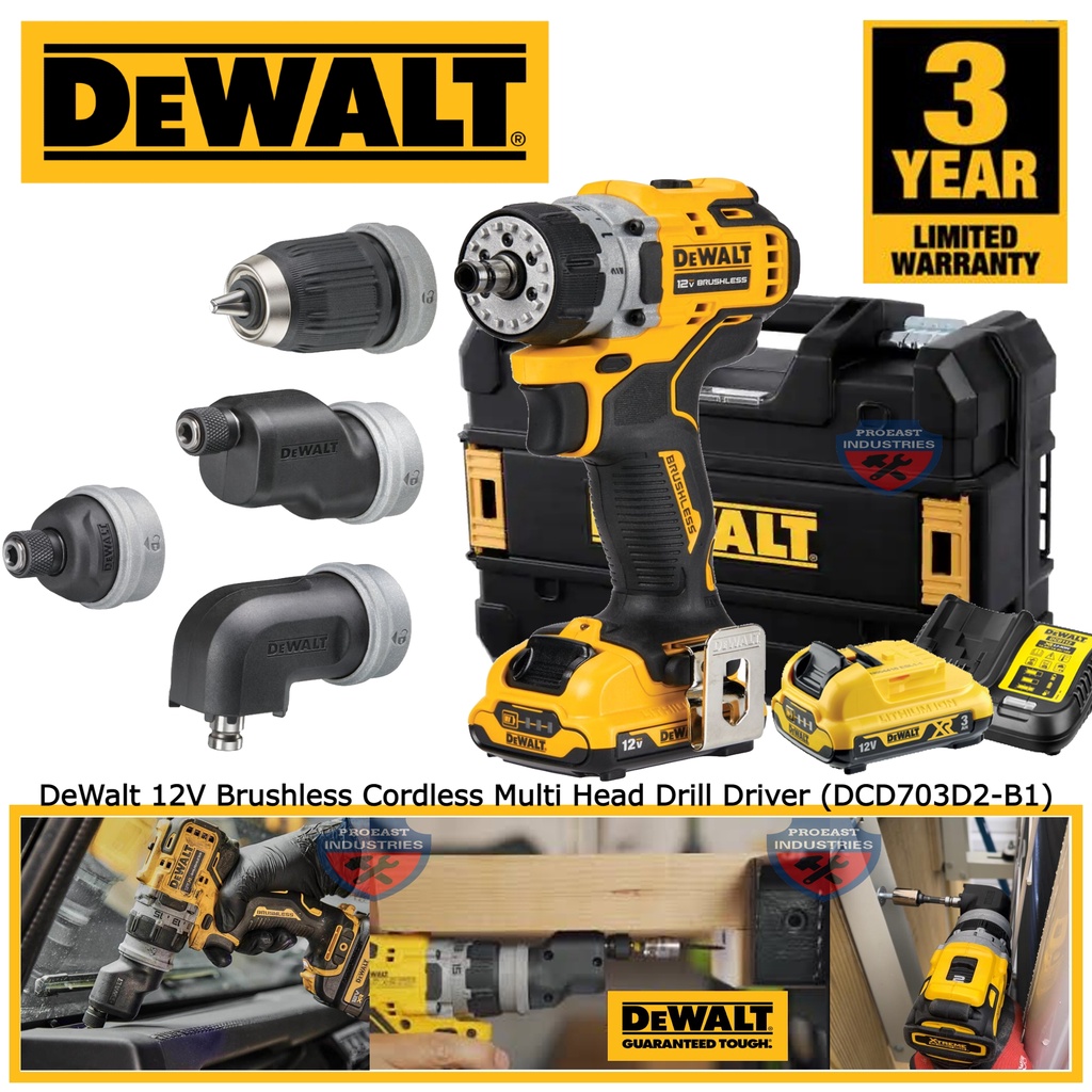 Dewalt DCD703D2B1 12V Brushless Cordless Multi Head Drill Driver