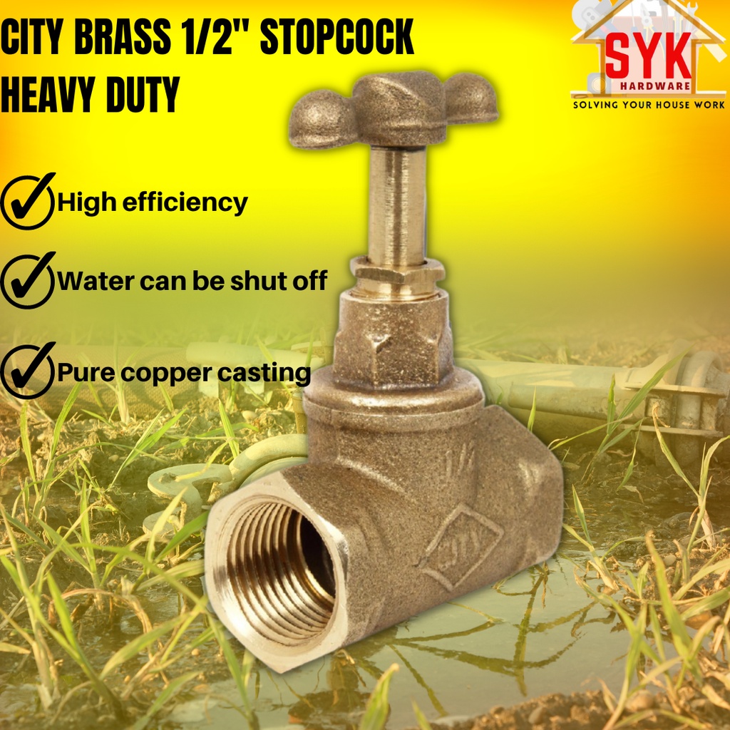 SYK CITY Brass Stopcock 1/2 Inch Heavy Duty Stop Valve Pipe Fitting Bathroom Faucet Tembaga