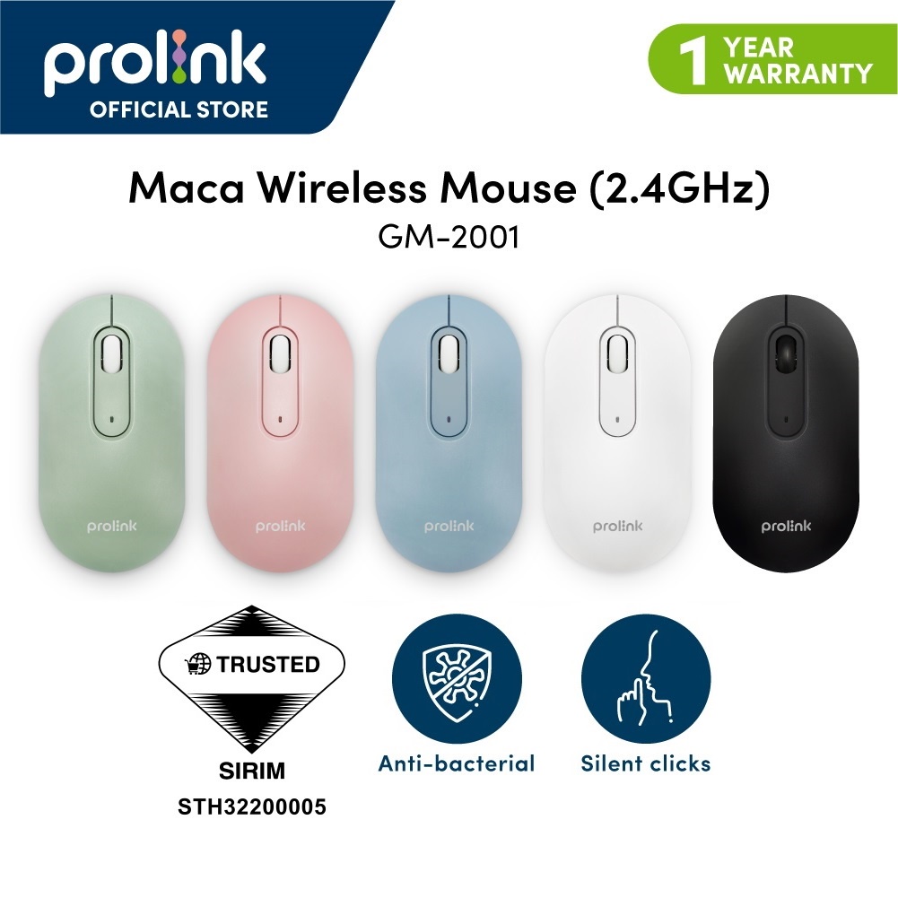 Prolink Anti-Bacteria Silent Wireless Optical Mouse 1600dpi with On/Off ...