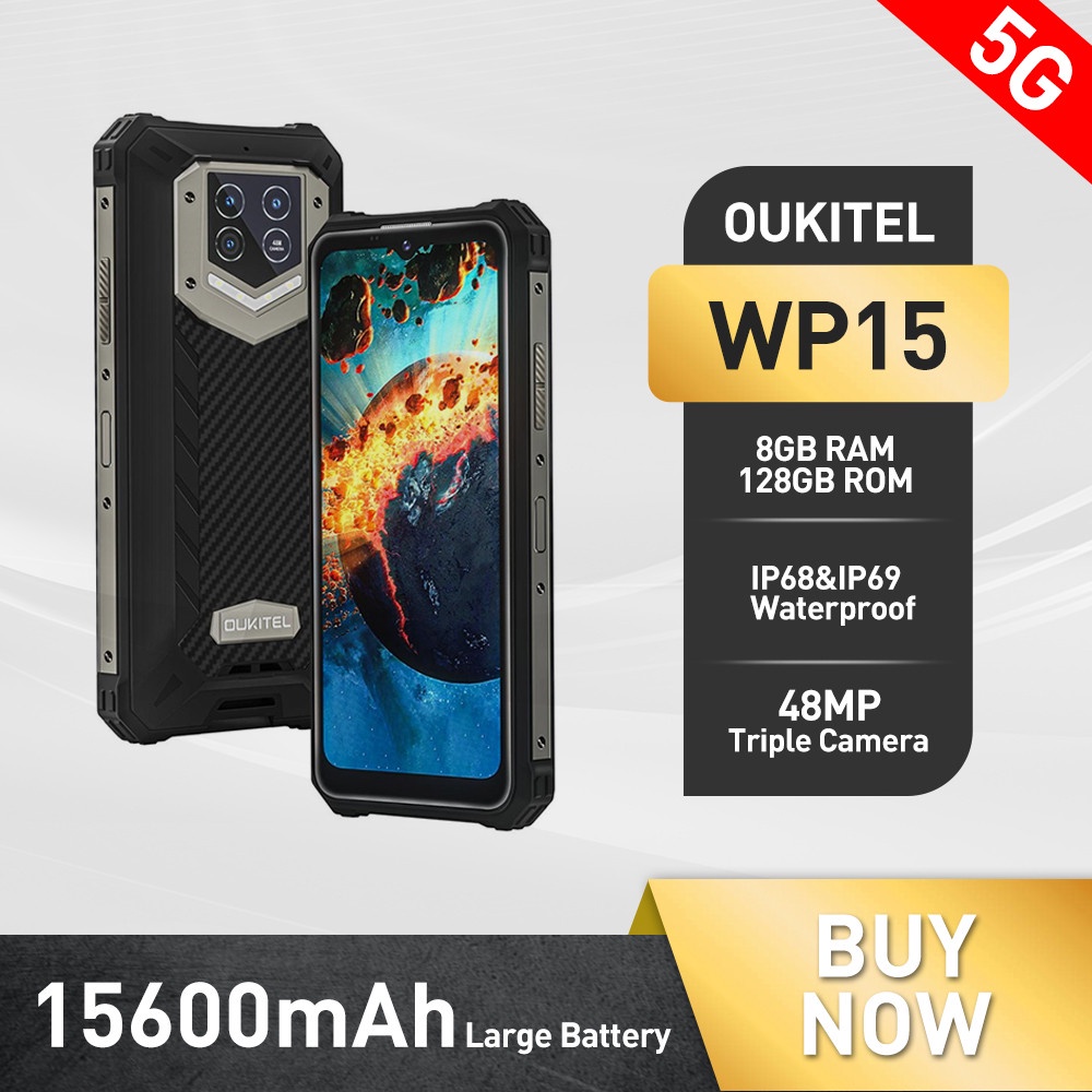 Oukitel WP15 Rugged 5G Smartphone 15600mAh Android 11 Mobile Phone 6.5 ...