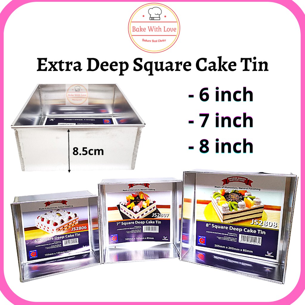 Handmade Aluminium Extra Deep Square Cake Mould Tin (Deep 8.5CM) -6/7/8 ...