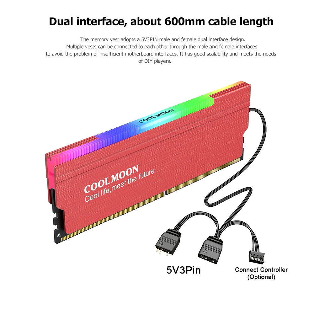 CoolMoon ARGB RAM Heatsink 5V3Pin Memory Cooling for Desktop PC Ram ...