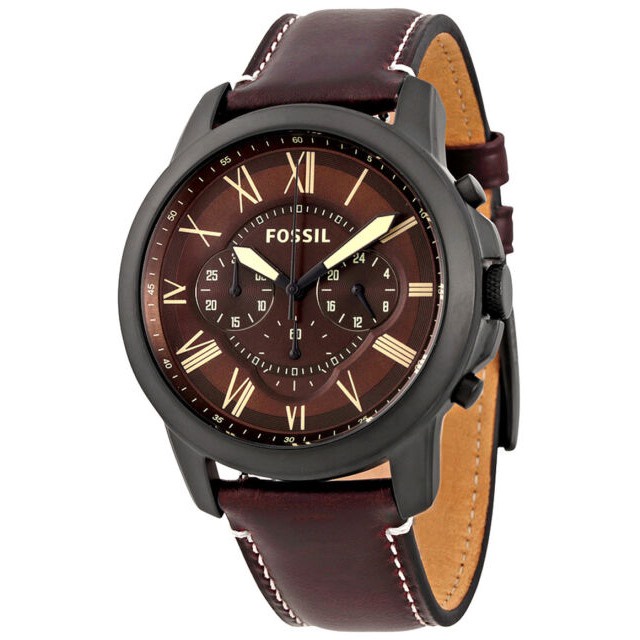 Authentic Fossil Grant Chronograph Dark Brown Dial Leather Watch FS5088 ...