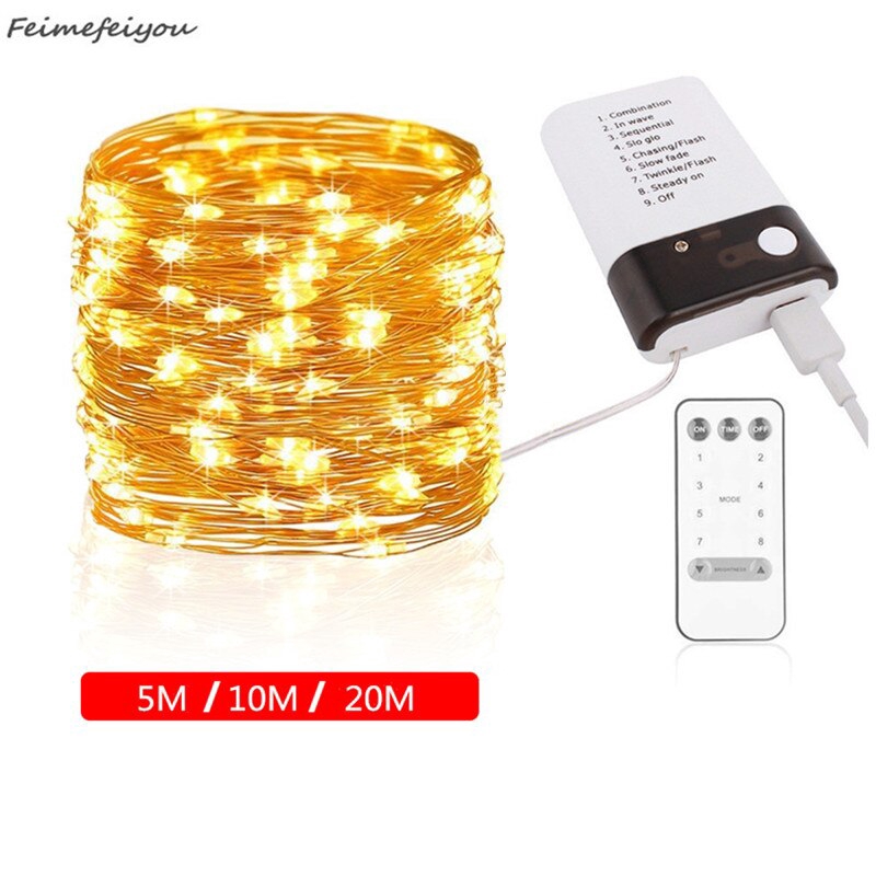 5/10/20M LED Copper Wire Light String Eight Modes Battery USB Dual ...