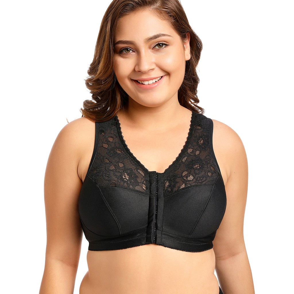 Women's Full Coverage Wirefree Lace Plus Size Front Closure Bra