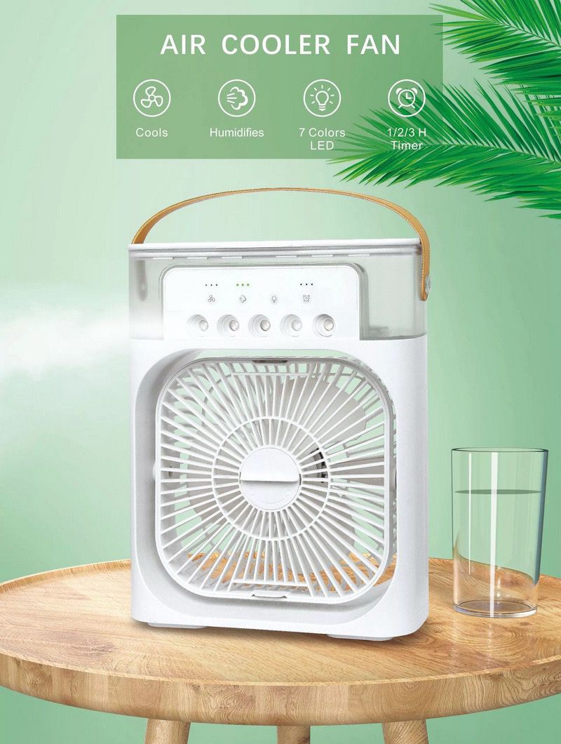 Portable USB Air Conditioner Cooling Fan With 5 Sprays 7 Color Light 600ML Water Tank Spray Mist Air Cooler Humidifiers