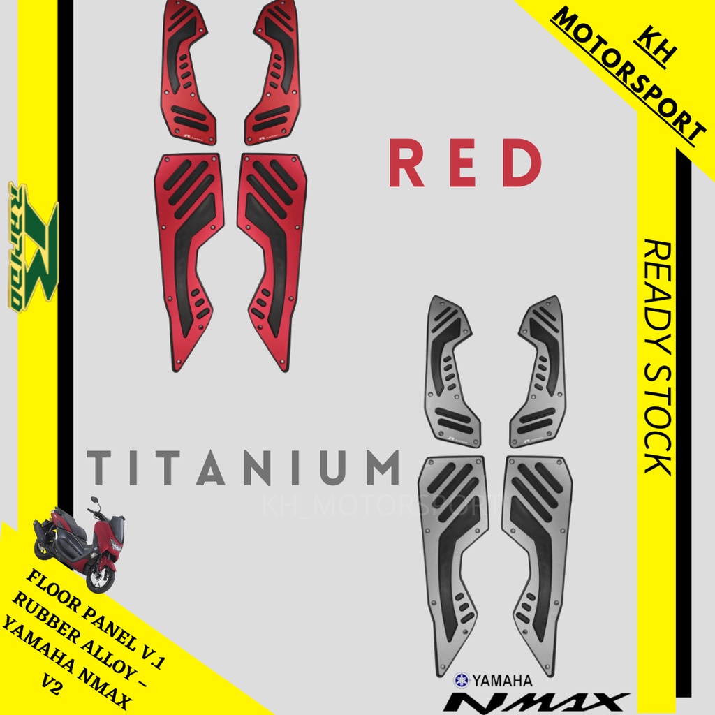 RAPIDO YAMAHA NMAX V2 FLOOR PANEL V.1 RUBBER ALLOY (RED/TITANIUM ...
