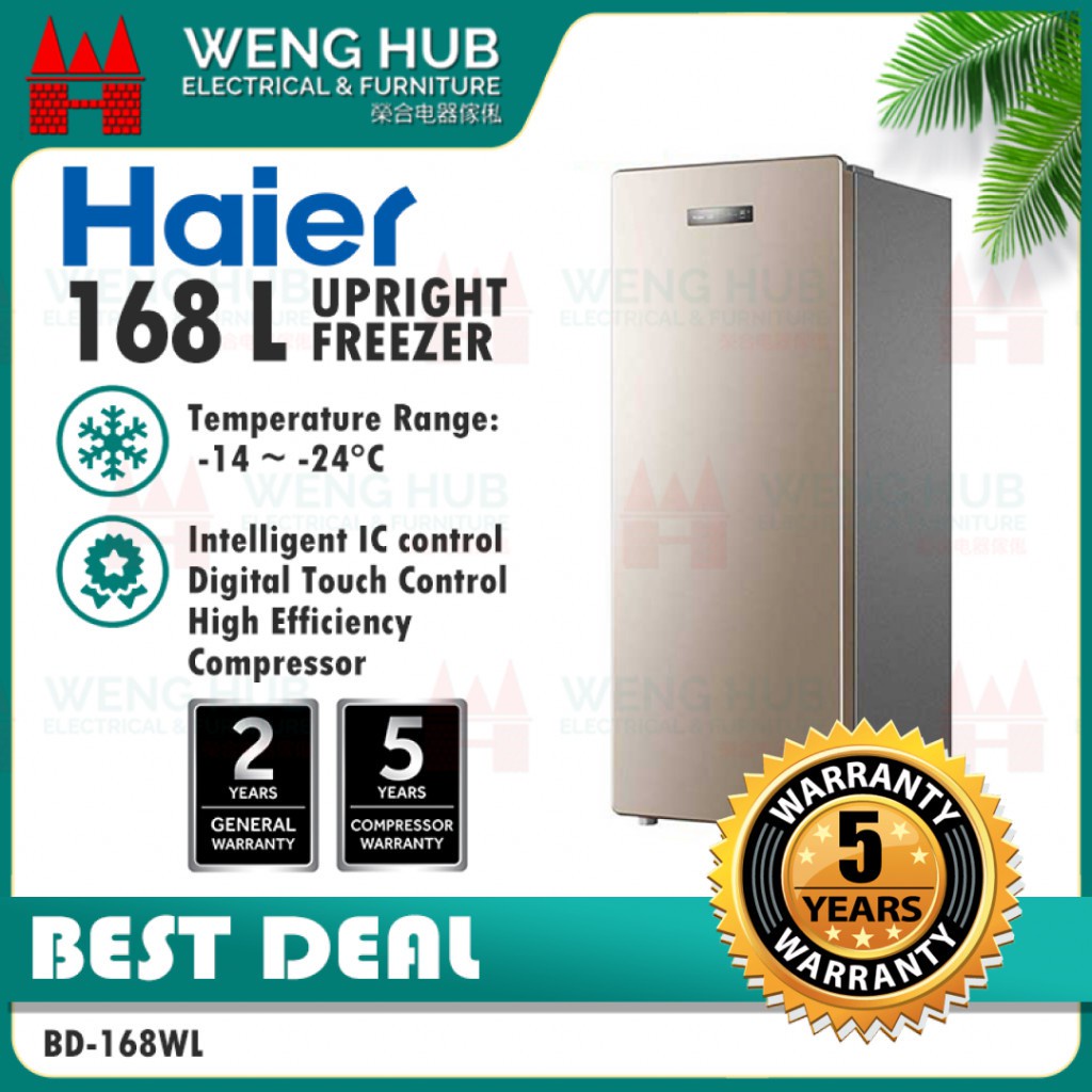 Haier 168L Frost Free Vertical Upright Freezer BD168WL Shopee Malaysia